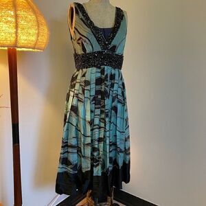 ZaraWoman - 100% Silk sleeveless dress bead detail. Open back. Size S